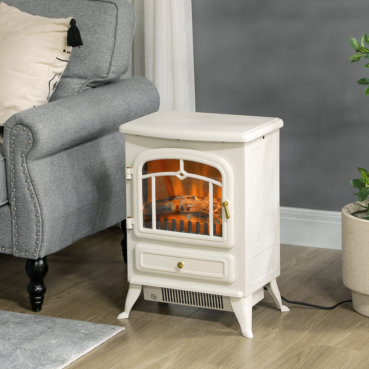 16" Freestanding Electric Fireplace Heater Fire Stove with Wood Burning Flame 750/1500W Black – view 14