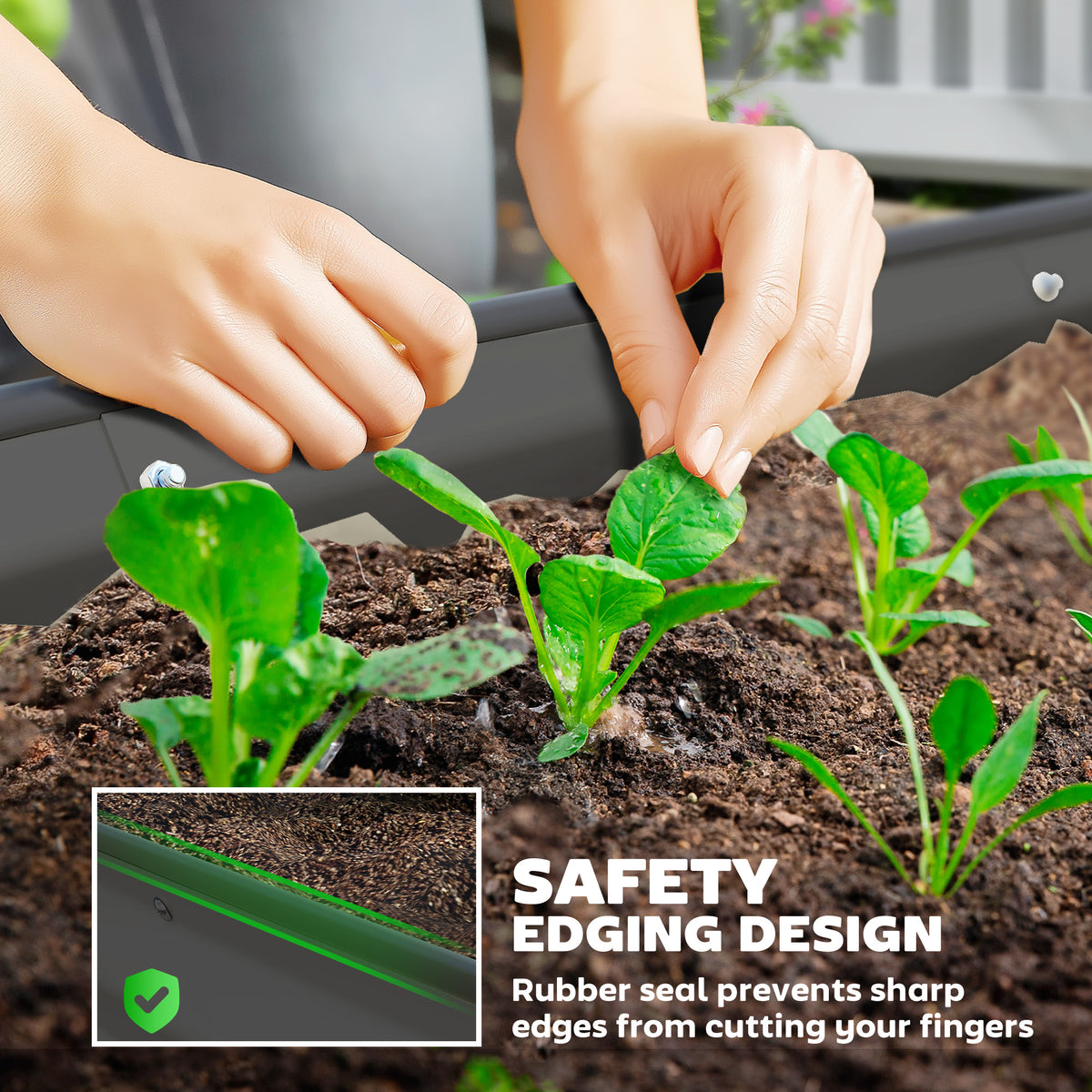 6' x 3' x 1' Large Outdoor Planter Box, Galvanized Raised Garden Bed with Metal Plant Stake, Dark Grey