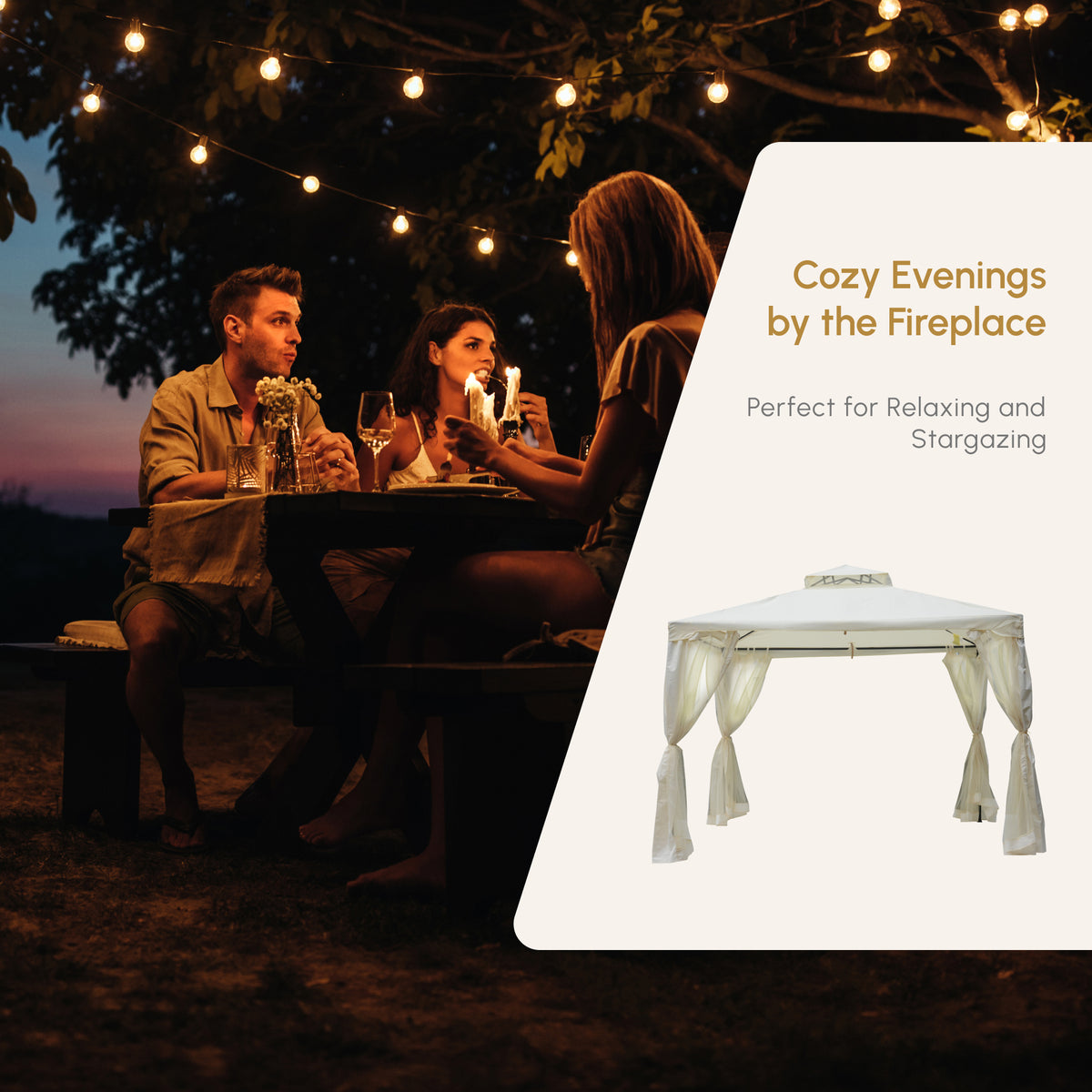 10' x 10' Patio Gazebo Pavilion, 2-Tier Roof Canopy Outdoor Event Party Tent with Steel Frame for Garden – view 14