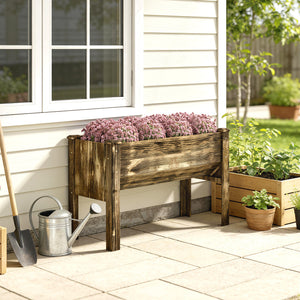 Wooden Raised Garden Plant Stand Outdoor Tall Flower Bed Box with Hooks, 48" x 24" x 32", Nature Wood
