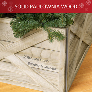 24" Farmhouse Christmas Tree Base Cover Wooden Christmas Tree Collar Box Home Decoration Dark Distressed Wood Finish