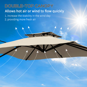 10ft Square Cantilever Patio Umbrella, 360° Rotating Overhanging Umbrella with Cross Base, Crank Handle, Khaki
