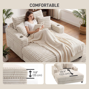 60" Chaise Lounge Chair, Oversized Upholstered Sofa Bed with Cup Holders & Pillows – view 5