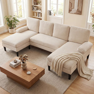U-shaped Sectional Couch with Double Chaise for Living Room-Beige view 2