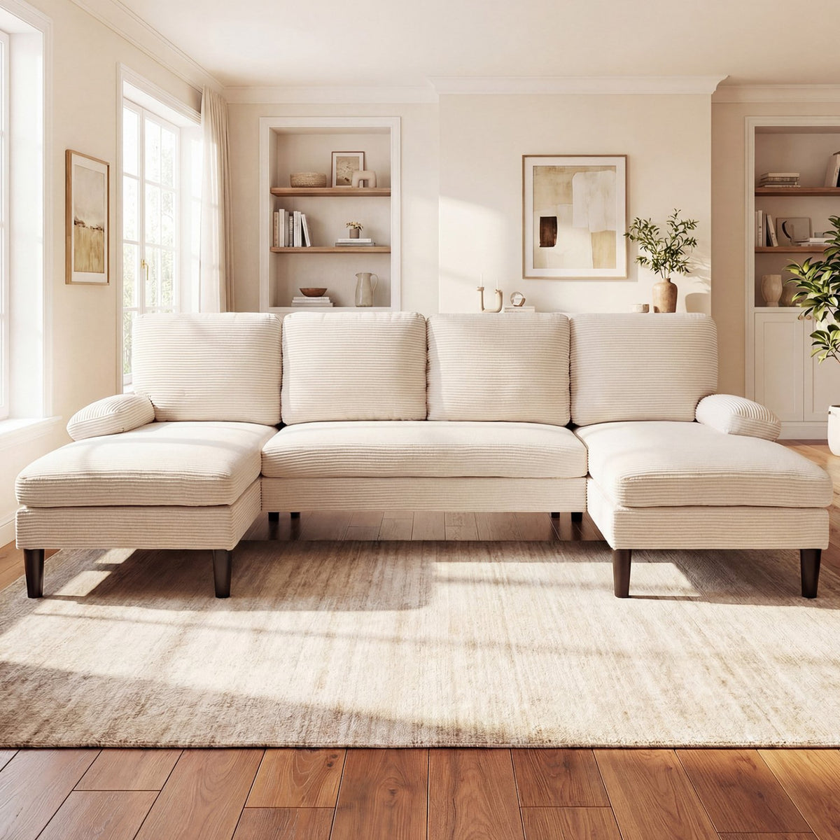 U-shaped Sectional Couch with Double Chaise for Living Room-Beige view 3