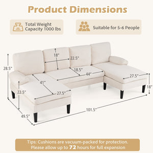 U-shaped Sectional Couch with Double Chaise for Living Room-Beige view 4