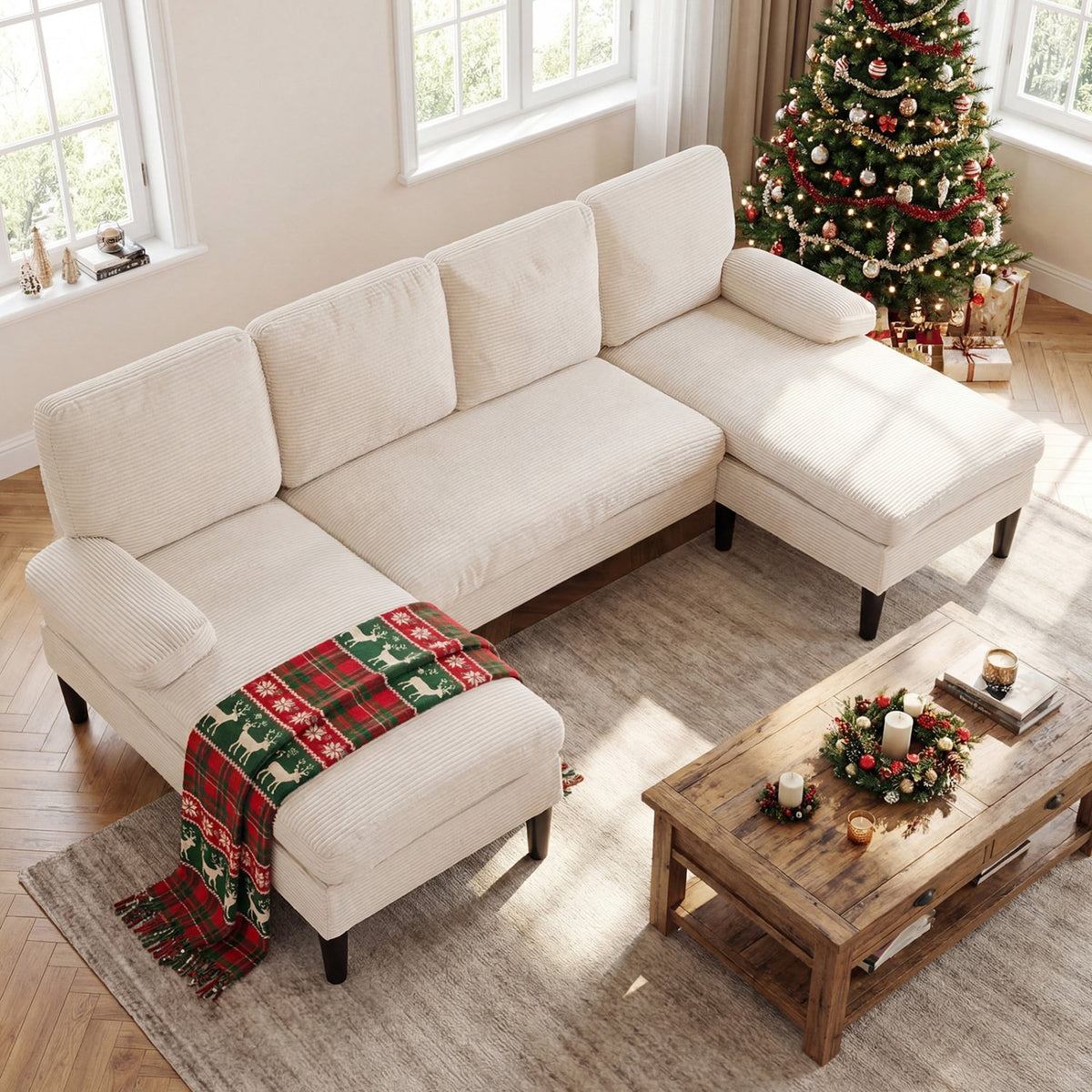 U-shaped Sectional Couch with Double Chaise for Living Room-Beige view 5
