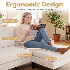 U-shaped Sectional Couch with Double Chaise for Living Room-Beige view 7