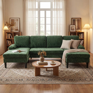 U-shaped Sectional Couch with Double Chaise for Living Room-Green view 3