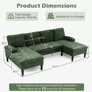 U-shaped Sectional Couch with Double Chaise for Living Room-Green view 4