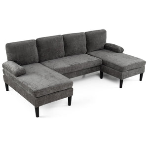 U-shaped Sectional Couch with Double Chaise for Living Room-Grey