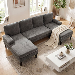 U-shaped Sectional Couch with Double Chaise for Living Room-Grey view 2