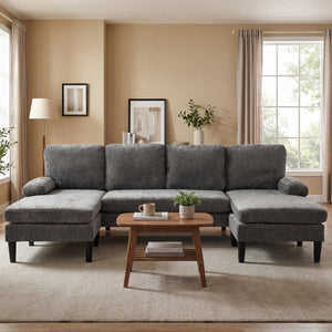 U-shaped Sectional Couch with Double Chaise for Living Room-Grey view 3