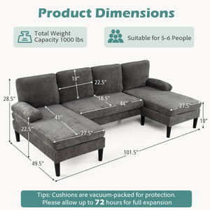 U-shaped Sectional Couch with Double Chaise for Living Room-Grey view 4