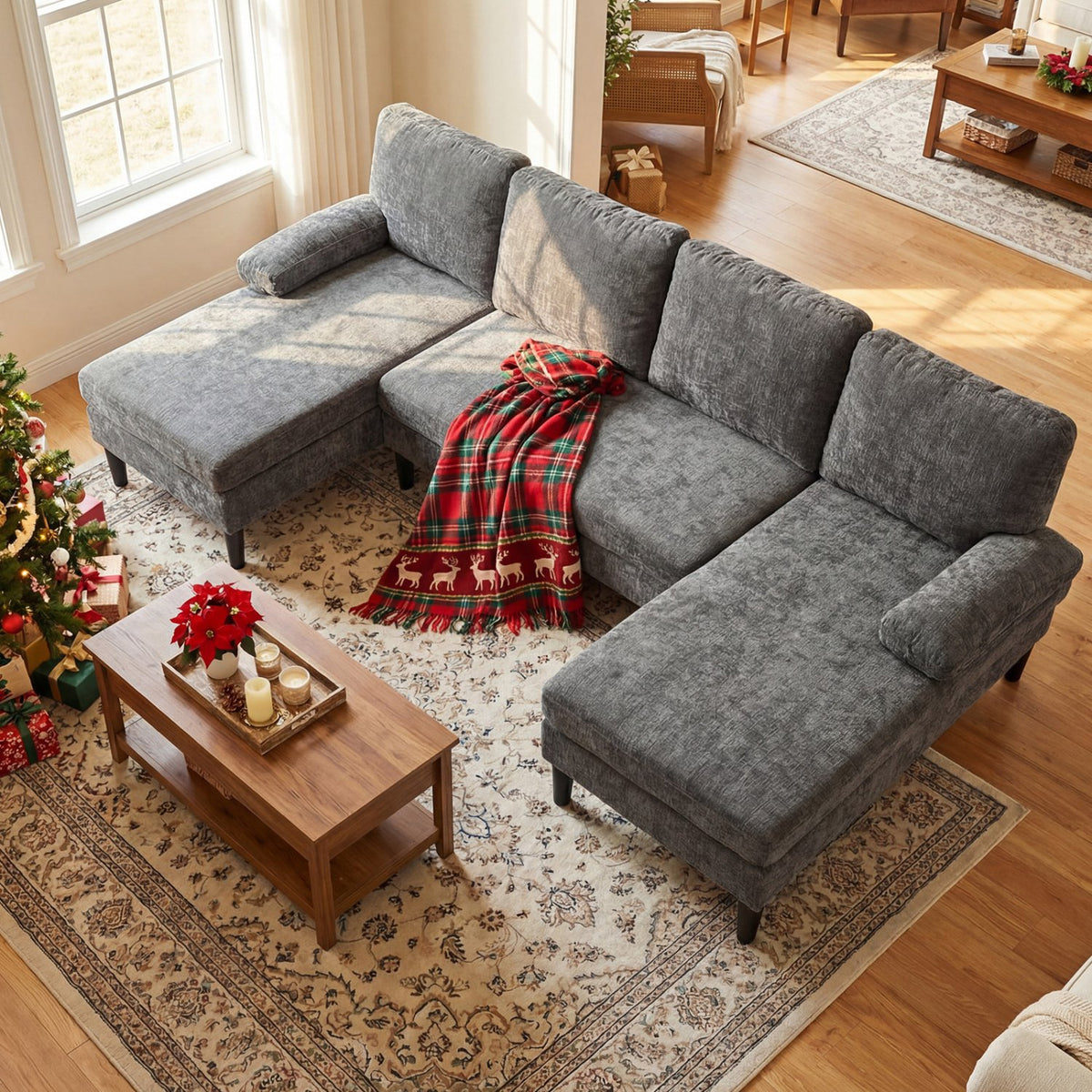 U-shaped Sectional Couch with Double Chaise for Living Room-Grey view 5