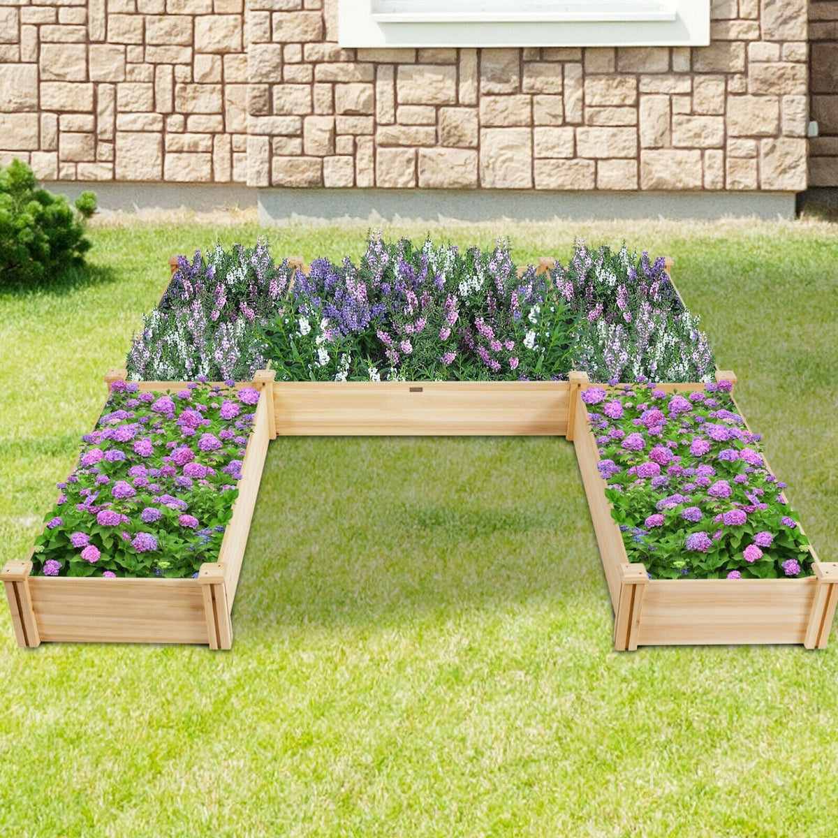 U-Shaped Wooden Garden Raised Bed for Backyard and Patio-Natural view 2