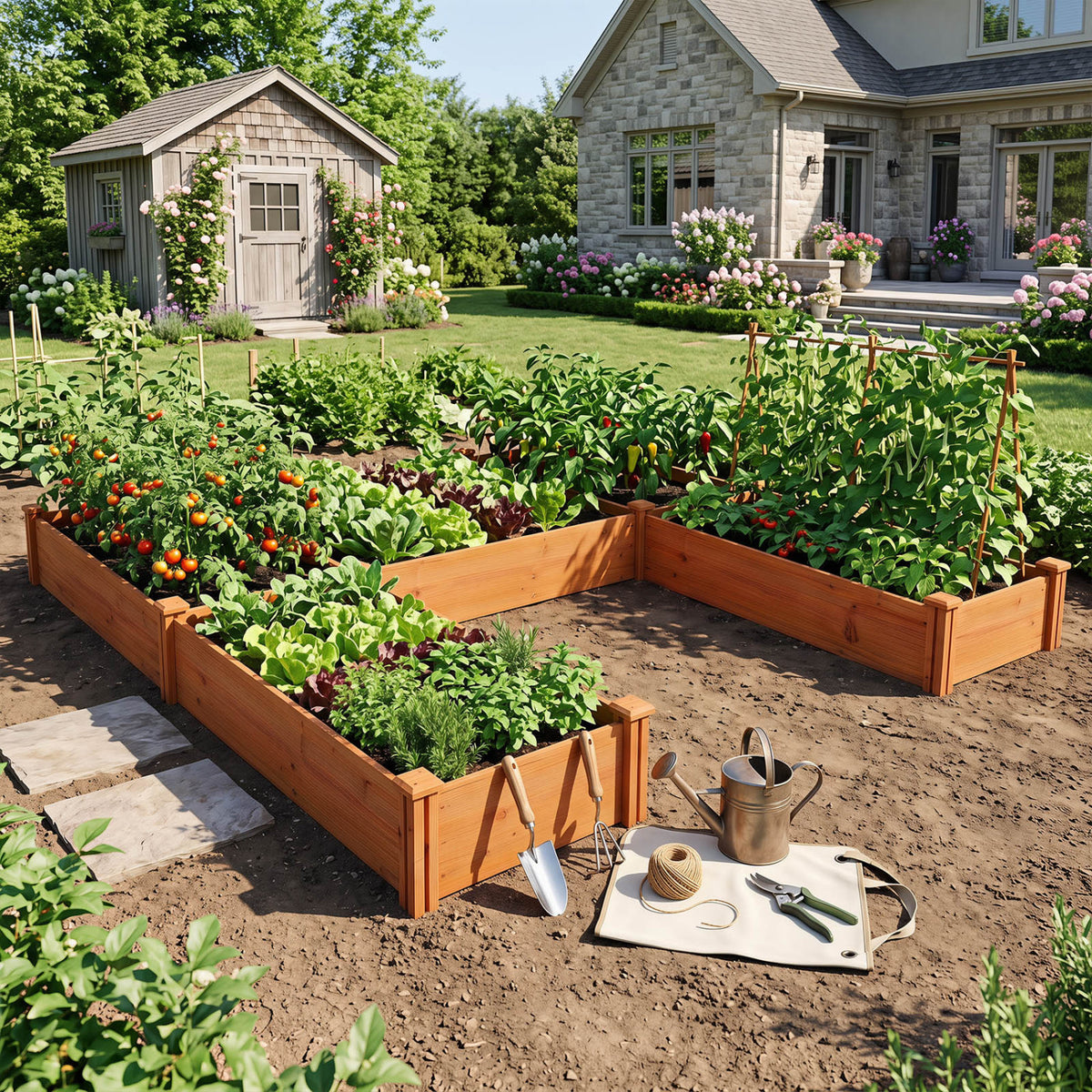 U-Shaped Wooden Garden Raised Bed for Backyard and Patio-Orange view 2