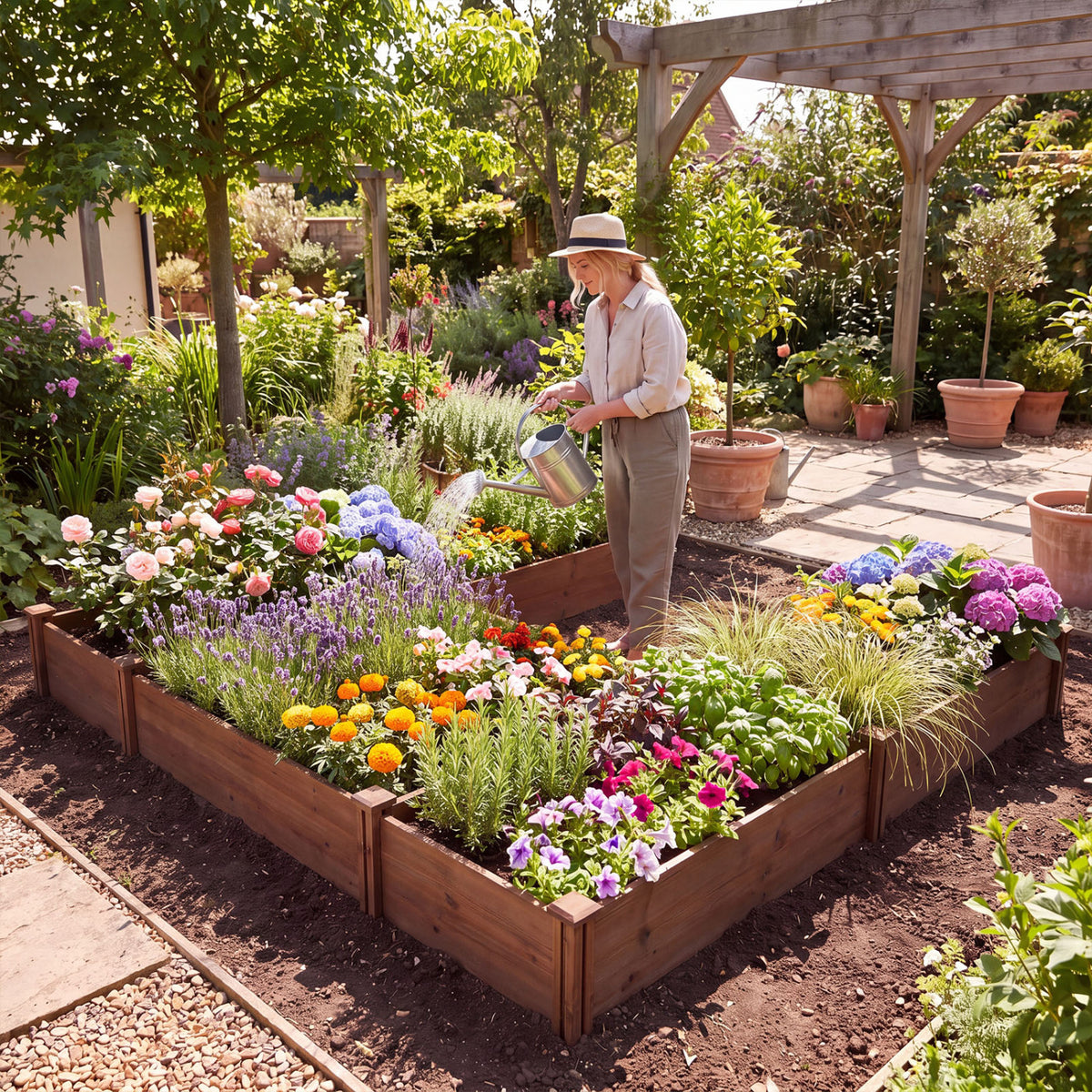U-Shaped Wooden Garden Raised Bed for Backyard and Patio-Rustic Brown view 2
