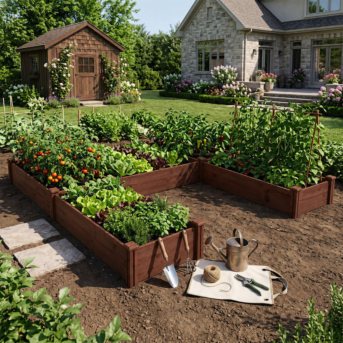 U-Shaped Wooden Garden Raised Bed for Backyard and Patio-Rustic Brown view 3