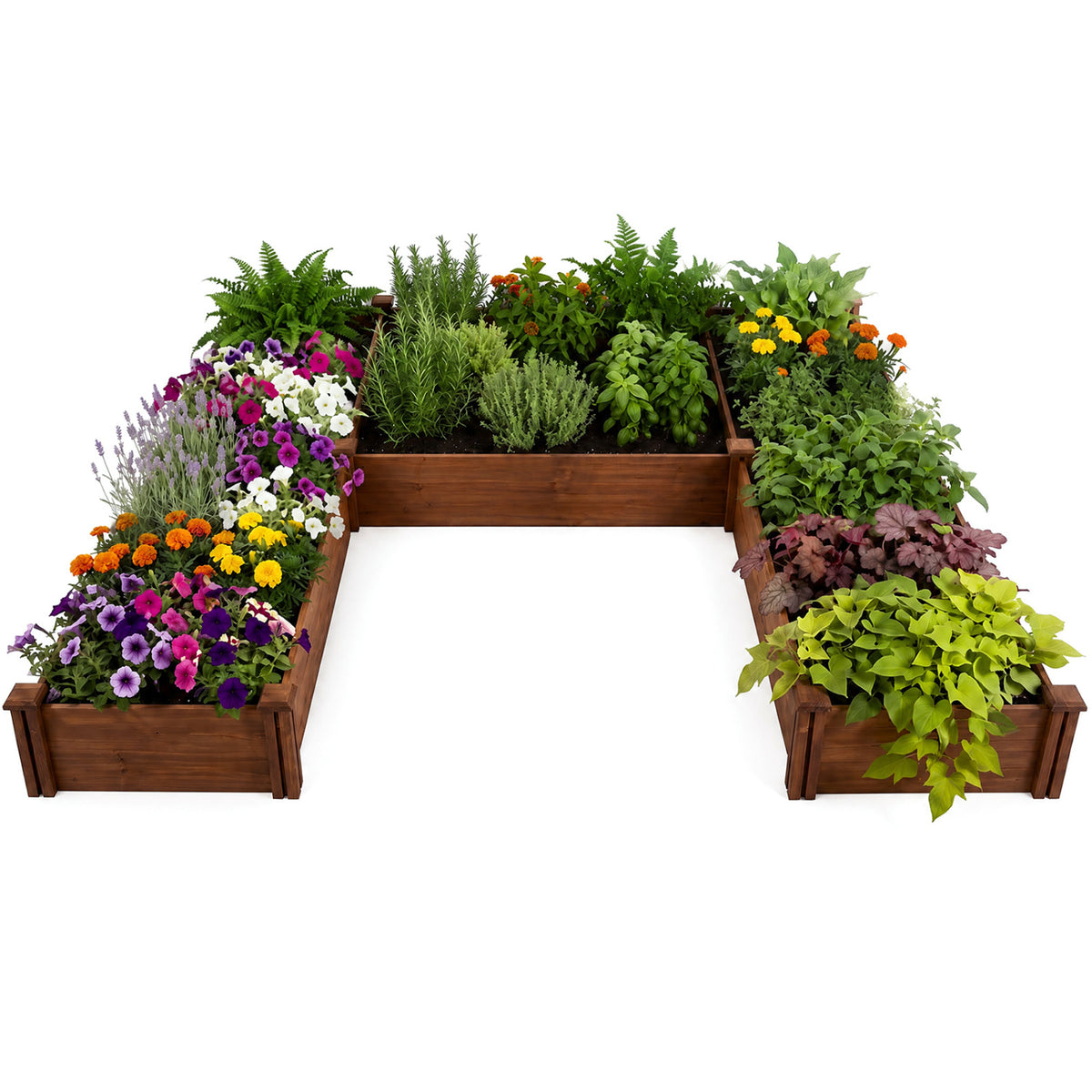 U-Shaped Wooden Garden Raised Bed for Backyard and Patio-Rustic Brown view 8
