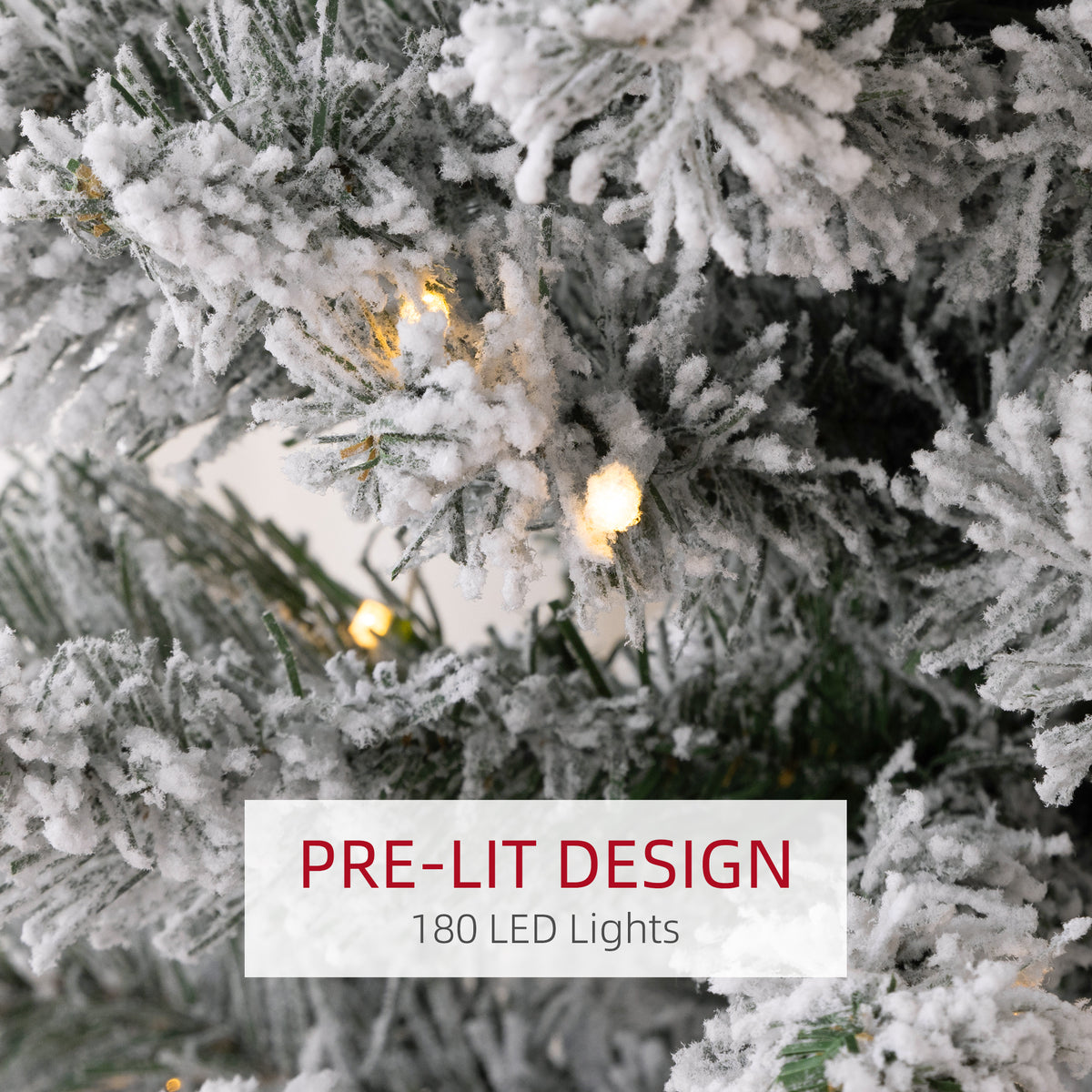 5ft Artificial Prelit Christmas Tree with Warm White LED Light, Snow Flocked Branches, Metal Base, Pencil Xmas Tree
