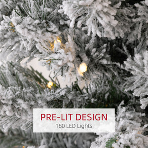 5ft Artificial Prelit Christmas Tree with Warm White LED Light, Snow Flocked Branches, Metal Base, Pencil Xmas Tree