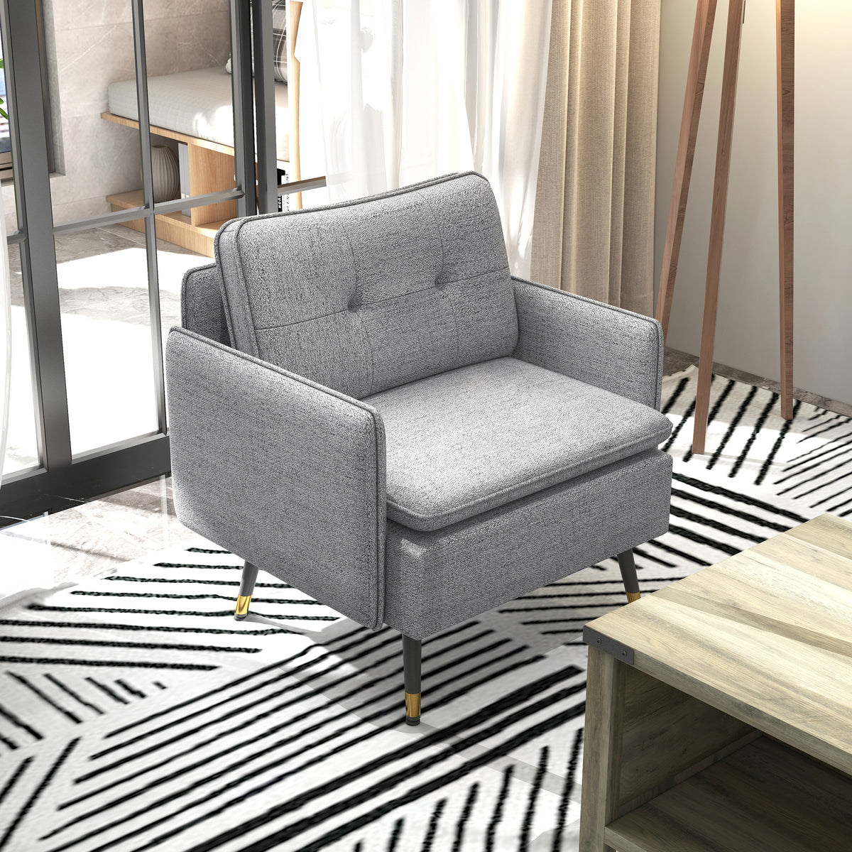 Accent Chair, Upholstered Armchair with Tufted Back Cushion and Steel Legs for Living Room, Bedroom – view 20
