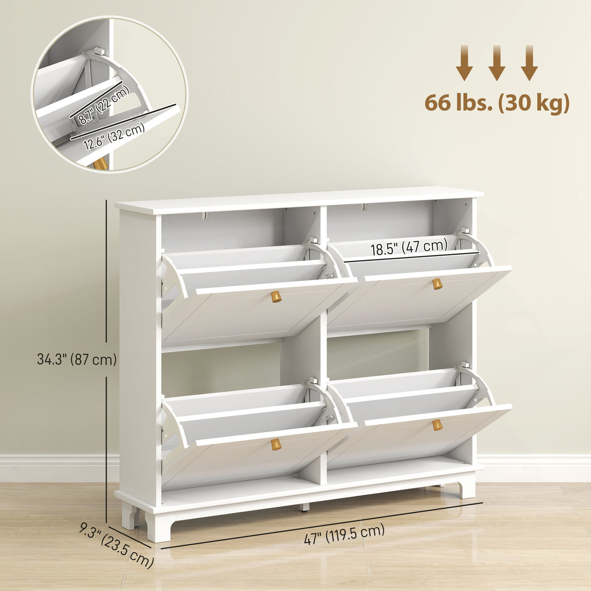 Modern Shoe Storage Cabinet, Narrow Shoe Cabinet with 4 Flip Drawers, Adjustable Shelves – view 9