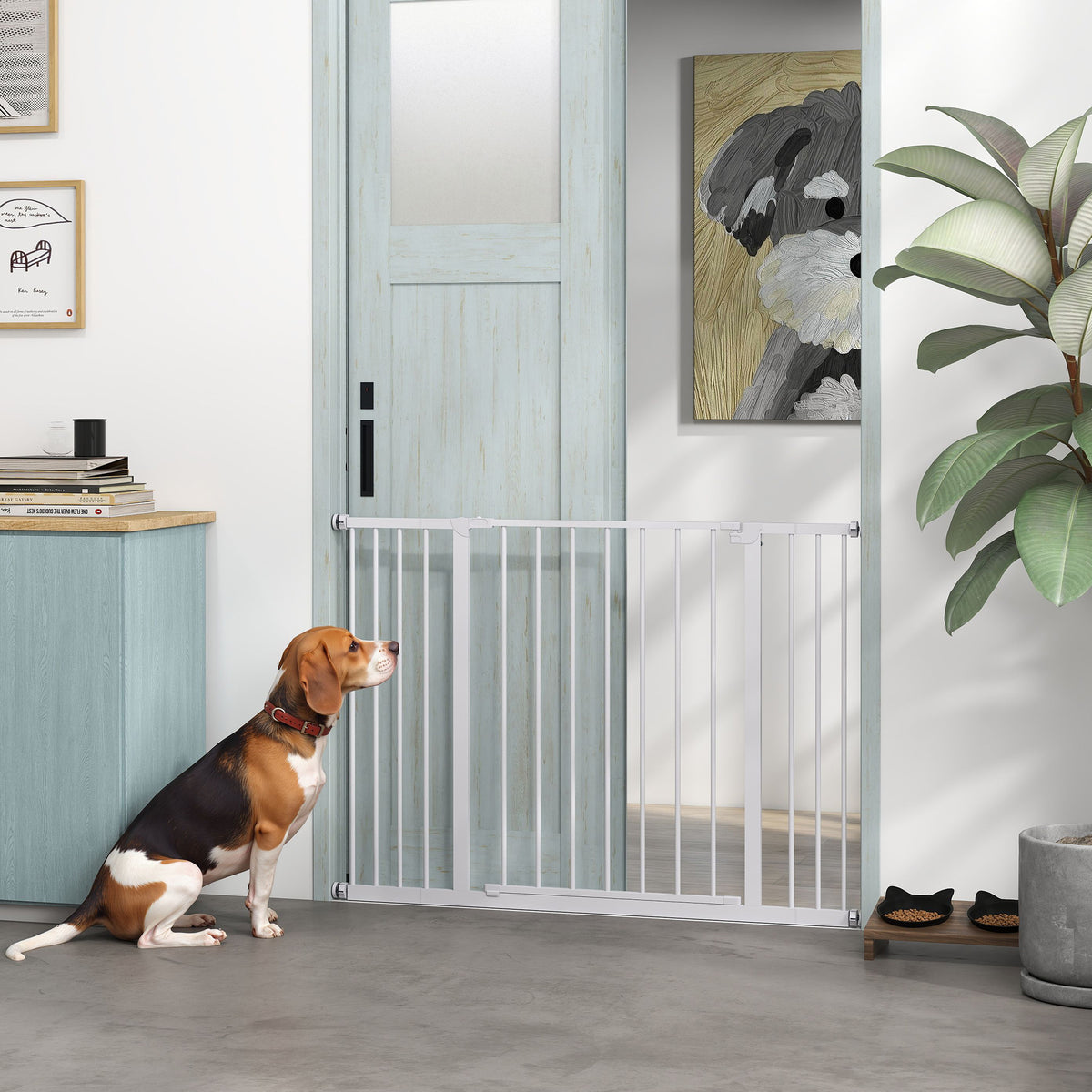 Pressure Fit Dog Gate Pet Barrier for stairs doorway, 29.9''- 42.1'' Width White – view 7