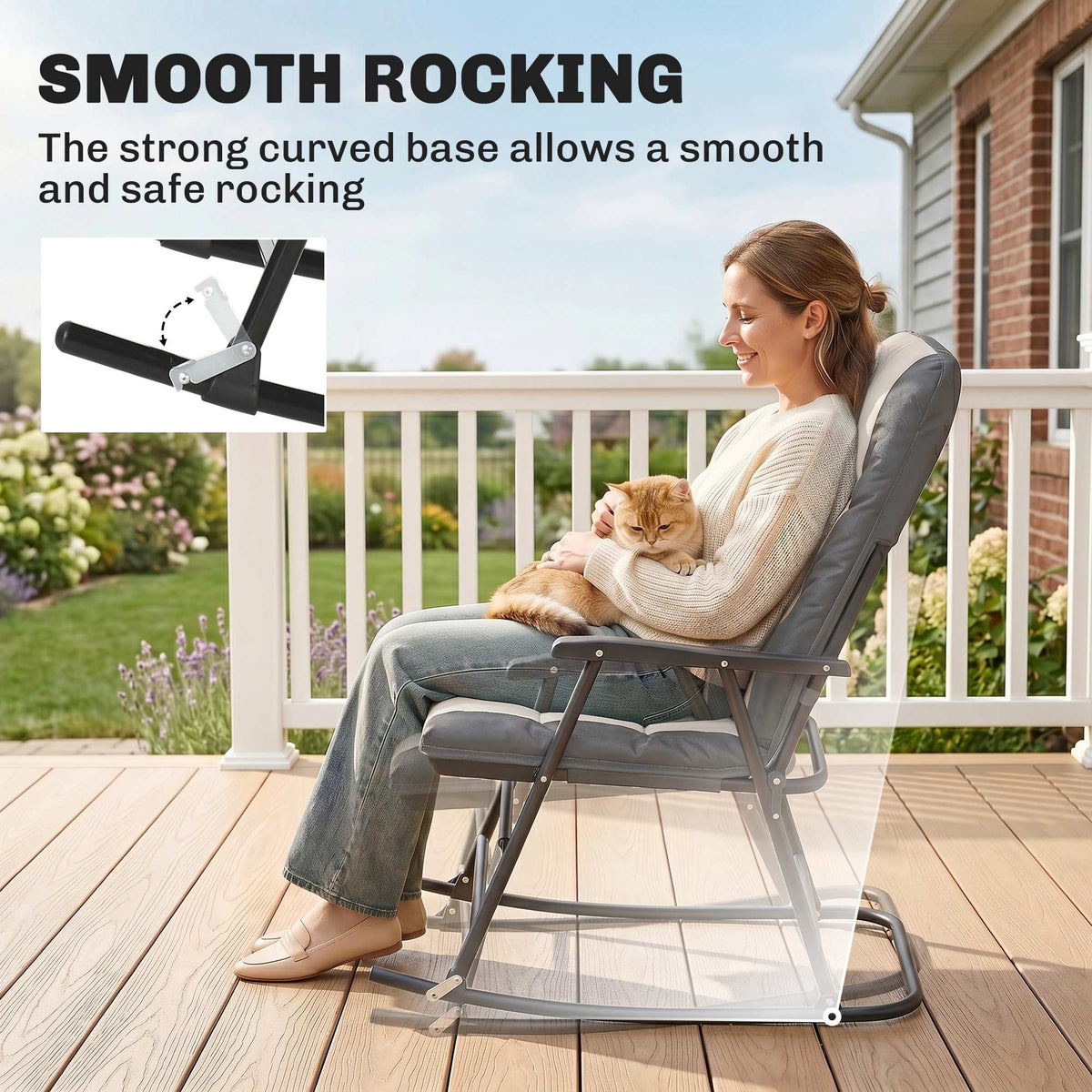 Folding Rocking Chair Set of 2 Padded Rockers with Armrest, Navy Blue – view 20