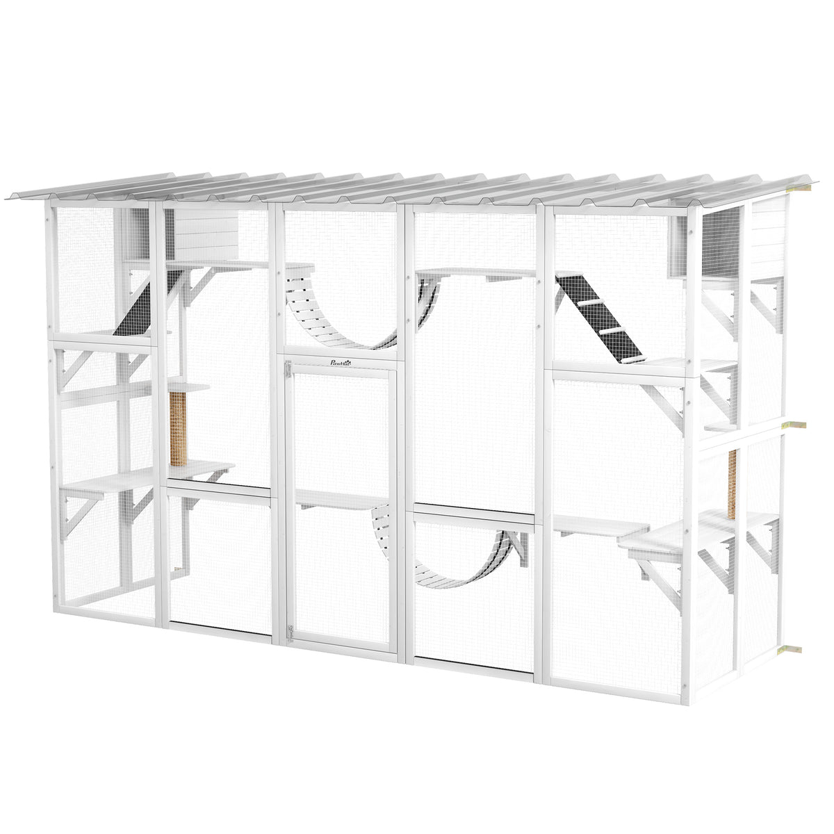 Large Outdoor Catio with Condos, Platforms, Doors, Ladders, Weather-Resistant Roof, Grey – view 8