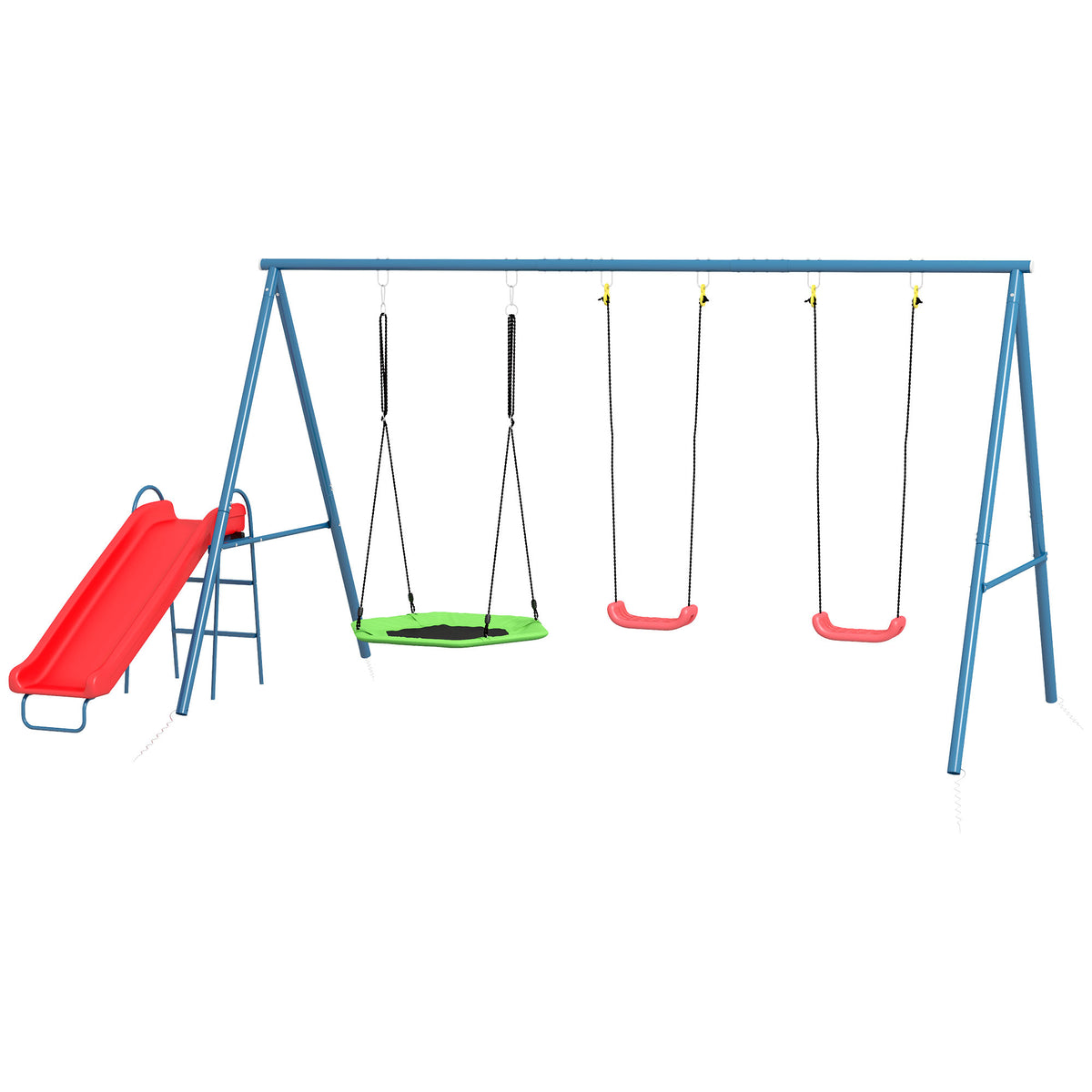 Metal Swing Set for Backyard, 4 in 1 Design with 1 Nest Swing, 2 Seats, 1 Slide, Holds Up to 352 lbs. for Ages 3-8