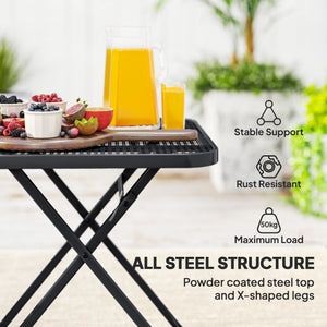 27.5" Square Outdoor Patio Table, Outdoor Folding Table with Grid Rattan-Like Top for Camping, Picnic, Black – view 5