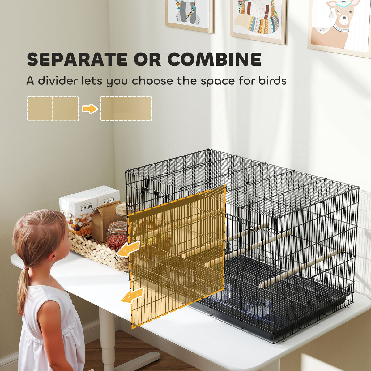18" H Bird Cage, Large Parakeet Cage for Budgie, Lovebird, Canary, Finches with Divider, Black – view 3