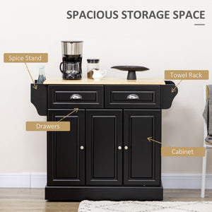 Kitchen Island with Storage Rolling Kitchen Serving Cart with Rubber Wood Top Towel Rack Storage Drawer – view 3