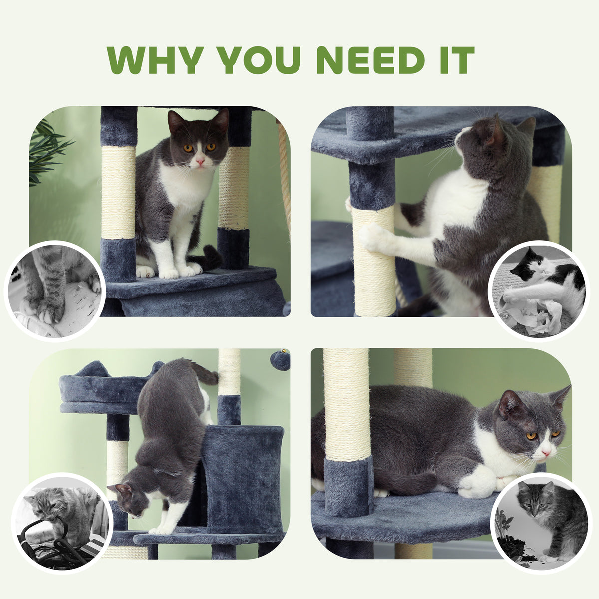 81" Large Cat Tree w/ Scratching Posts, Condos, Beds, Hammocks, Jumping Platforms, Toy Balls, Rope Cat Toy – view 13