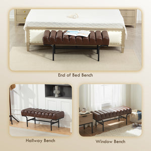 Bedroom Bench PU Leather End of Bed Bench with Cylindrical Seat and Metal Legs for Bedroom Living Room – view 12