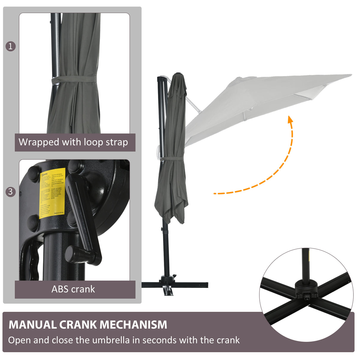 8' x 8' Square Patio Hanging Offset Umbrella with 360° Rotation – view 17