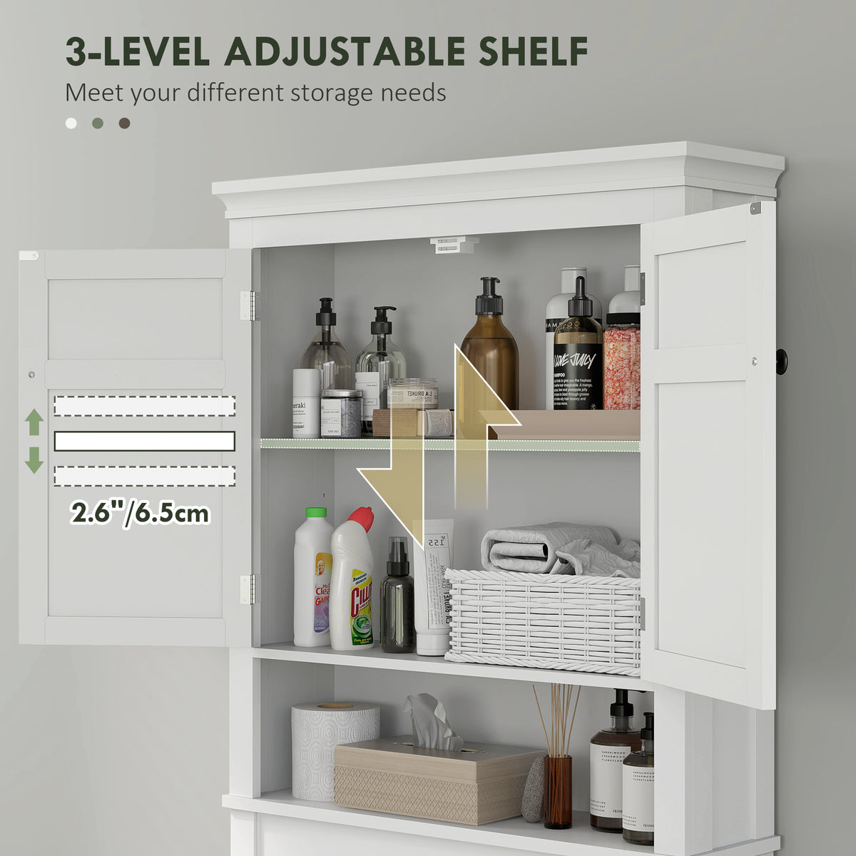 3-Tier Over Toilet Storage Unit Washing Machine Cabinet Dryer Cabinet with Adjustable Shelf for Bathroom, Laundry