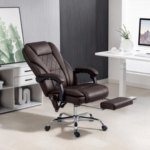 Massage Office Chair, Reclining Computer Chair with Adjustable Height and Footrest, Dark Brown