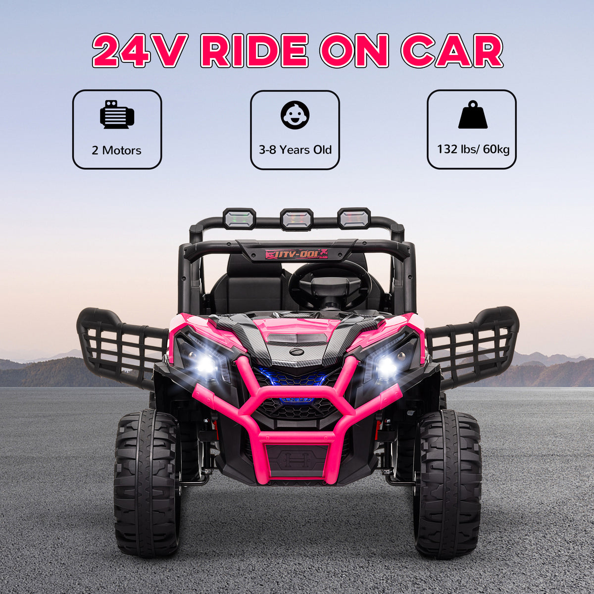 Qaba 2 Seater 24V Electric Car for Kids w/ Remote Control, 3 Speed, LED Lights, Music, Horn, Spring Suspension