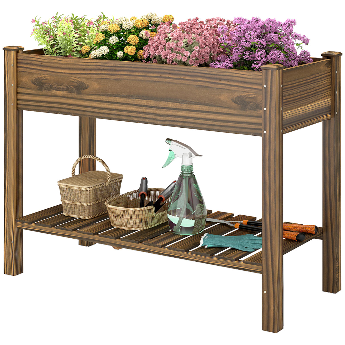 Elevated Planter Box with Legs and Storage Shelf, Raised Garden Bed, Elevated Wooden Planter Box, Green – view 3