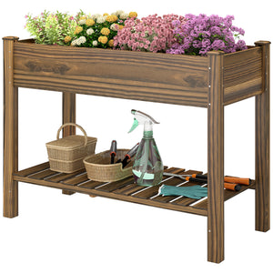 Elevated Planter Box with Legs and Storage Shelf, Raised Garden Bed, Elevated Wooden Planter Box, Green – view 3