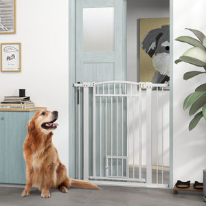 30"-41" Extra Wide Pet Gate with Small Door, 30" H Dog Gate with 3-Inch and 5.5-Inch Extension Kit
