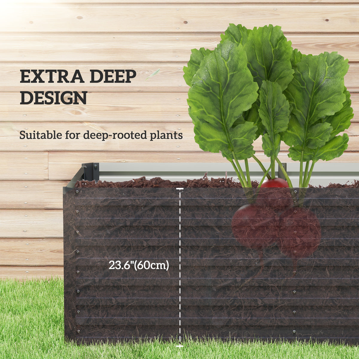 5' x 3' x 2' Raised Garden Bed, Galvanized Planter Box for Growing Flowers, Herbs and Vegetables, Black – view 10