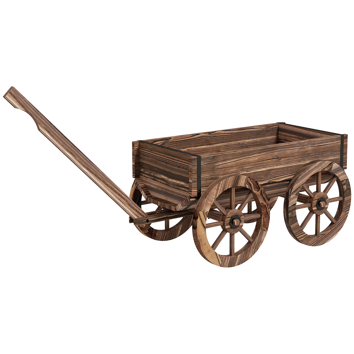 Raised Garden Bed, Wooden Wagon Planter Boxes with Drainage Holes, for Vegetables Flowers Herbs, Carbonized