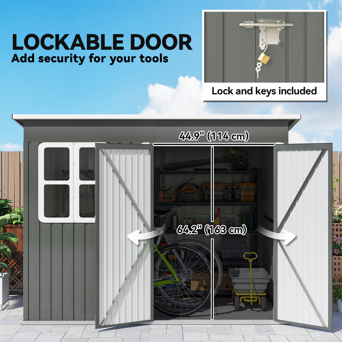 8.5' x 6' Galvanised Steel Outdoor Storage Shed, Garden Shed with Window – view 12