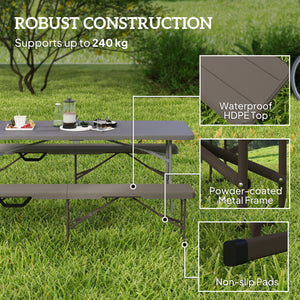 6 ft Plastic Bench Seat, 2 PC Portable Foldable Folding Bench with Carrying Handle for Picnic Camping, Distressed Brown