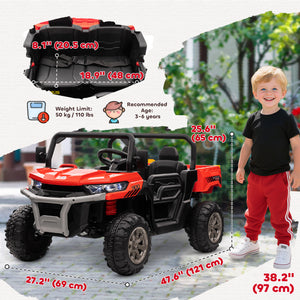 Aosom 12V Ride on Car with Electric Bucket, Two-Seater, Shovel, Remote Control, Spring Suspension, Horn, Music