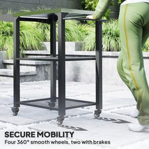 3-Shelf Outdoor Grill Cart Table with Side Handle, Stainless Steel Pizza Oven Stand on Wheels, Black – view 13